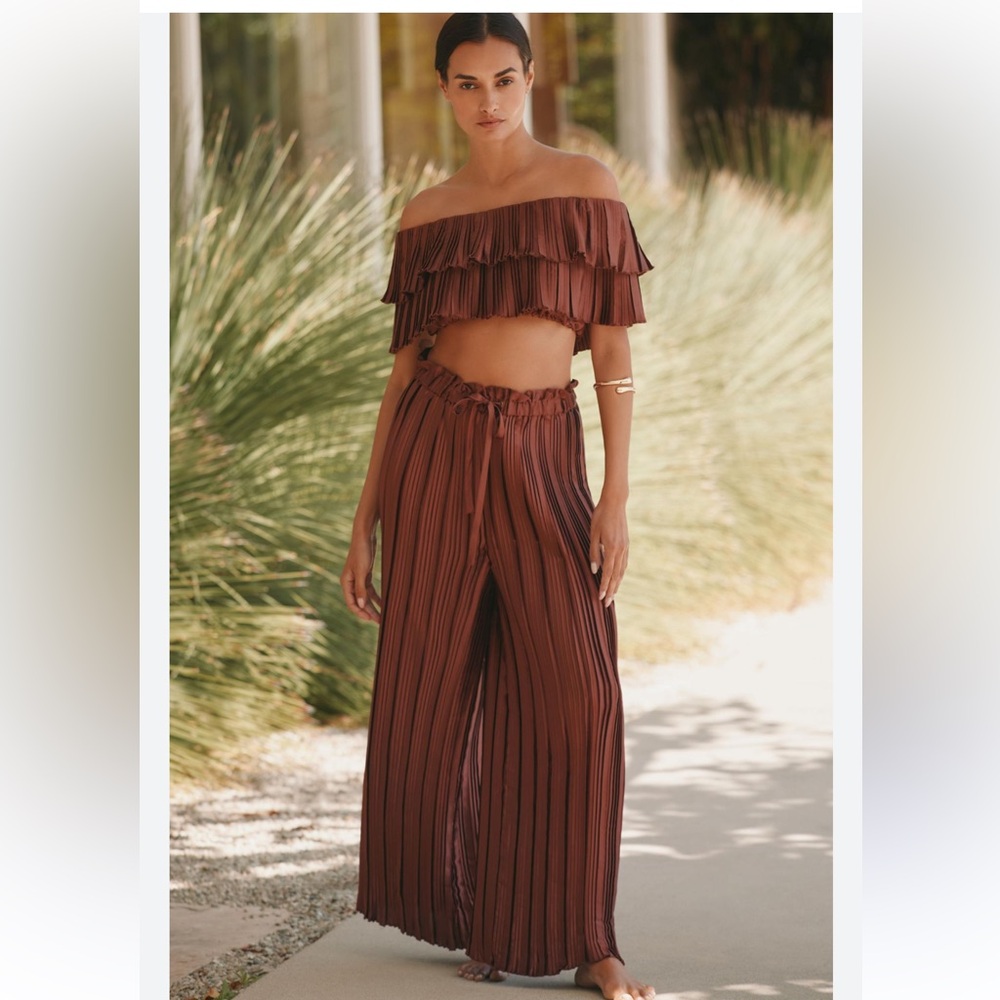 Anthropologie Chocolate Brown Pleated Wide-Leg Pants